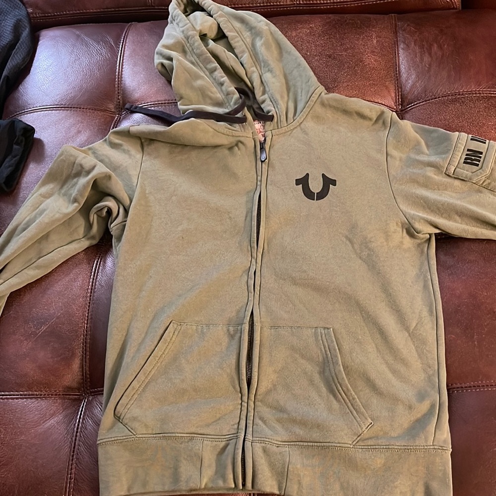Olive True religion zip up sweatshirt size medium
